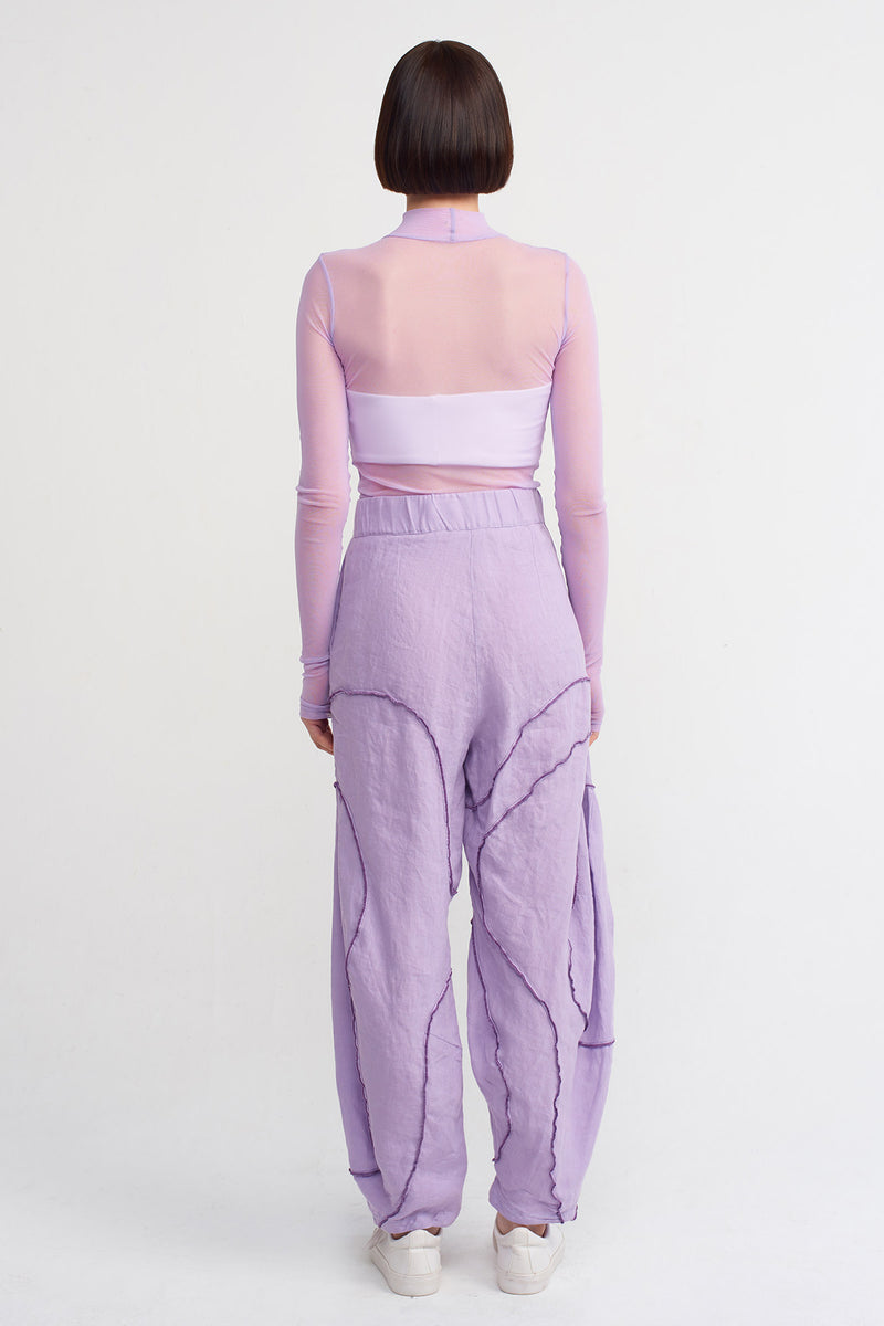 NU Stitched Detail Linen Trousers Purple