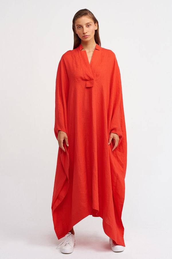 NU V-Neck Maxi Kaftan Dress Red