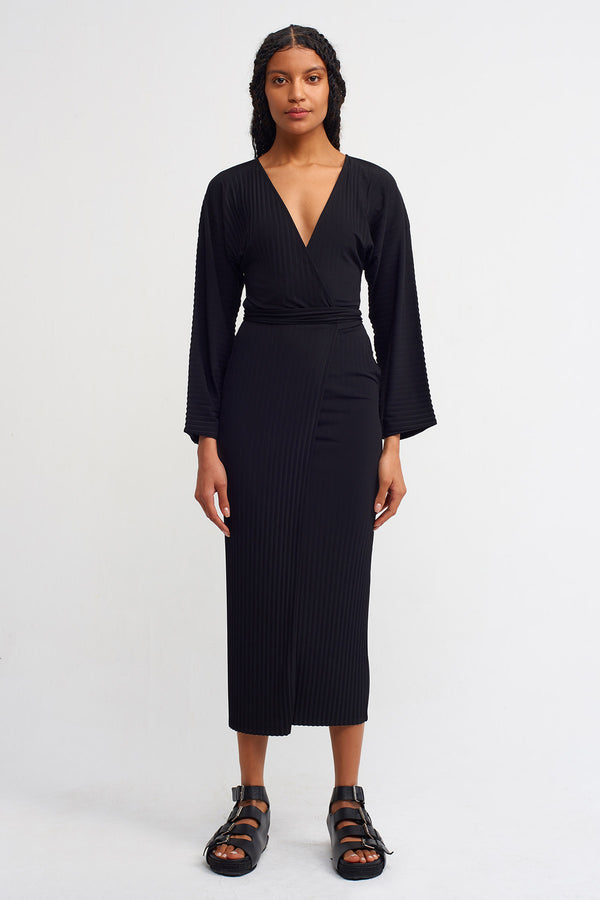 NU Double Breasted Pleated Dress Black