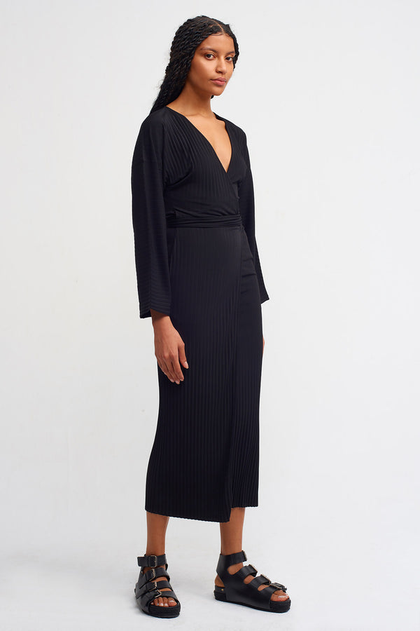 NU Double Breasted Pleated Dress Black