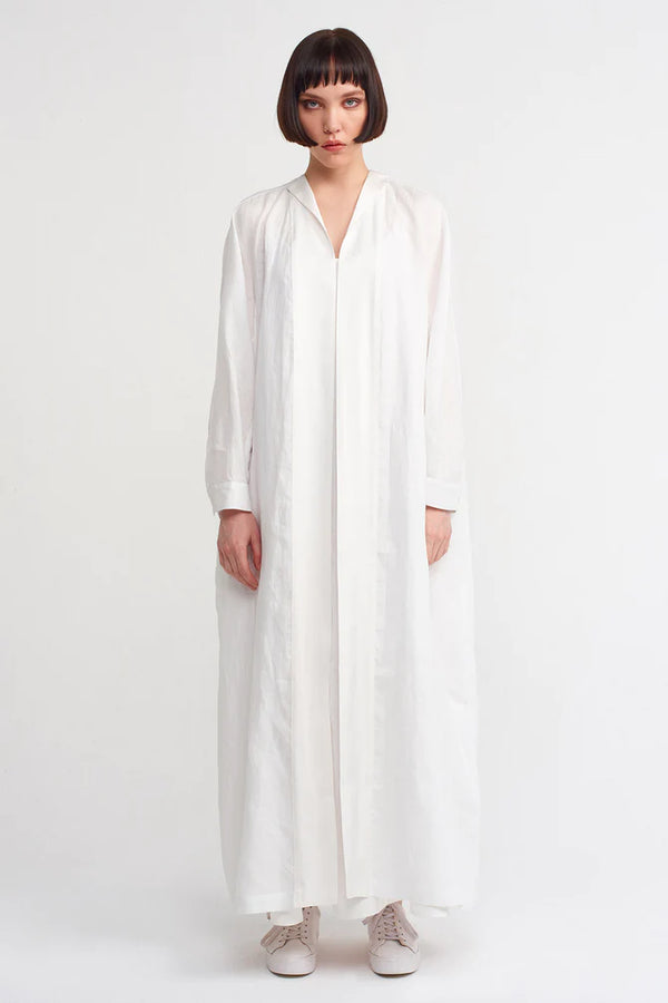 NU Solid Open-Front Maxi Abaya Off White
