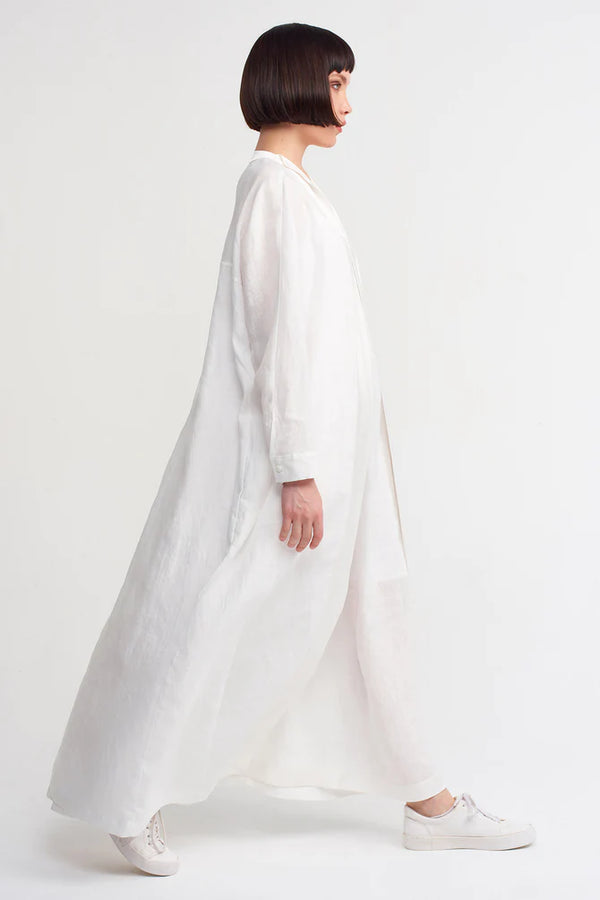 NU Solid Open-Front Maxi Abaya Off White