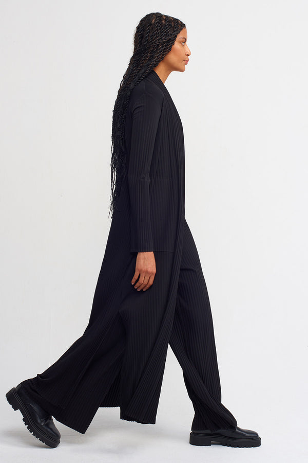NU Solid Open-Front Ribbed Outerwear Black