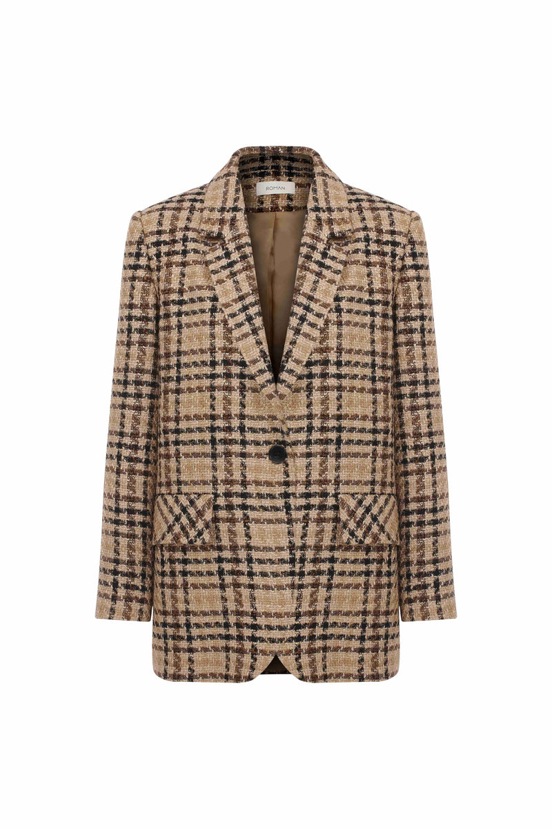 Roman Plaid Tweed Women'S Jacket Multi Color