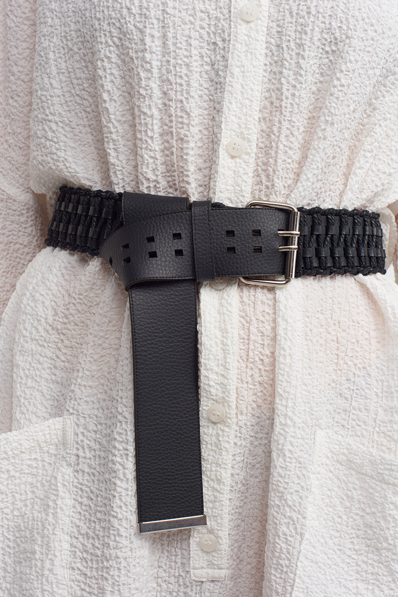 NU Braided Synthetic Leather Belt Black